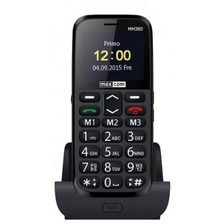 Maxcom MM38D mobiltelefon asztali töltővel, egy sim-es, kártyafüggetlen, fekete (magyar nyelvű menüvel)