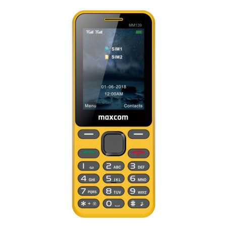 Maxcom MM139 mobiltelefon, dual sim-es kártyafüggetlen, bluetooth-os, fm rádiós sárga (magyar nyelvű menüvel)