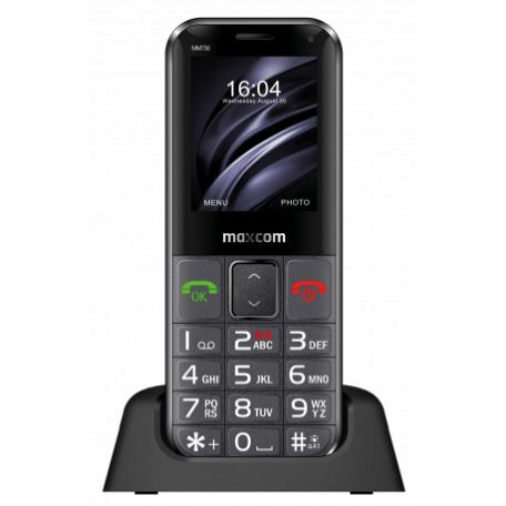Maxcom MM730BB mobiltelefon, dual sim-es kártyafüggetlen, S.O.S gombbal Type-C csatlakozóval fekete (magyar nyelvű menüvel)