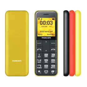   Maxcom MM111 kártyafüggetlen, bluetooth-os, fm rádiós mini mobiltelefon sárga / piros / fekete hátlappal (magyar nyelvű menüvel)