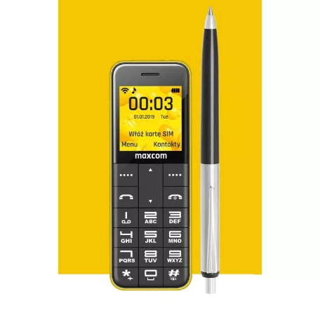 Maxcom MM111 kártyafüggetlen, bluetooth-os, fm rádiós mini mobiltelefon sárga / piros / fekete hátlappal (magyar nyelvű menüvel)