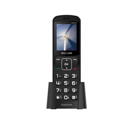 Maxcom MM32D mobiltelefon asztali töltővel, egy sim-es, kártyafüggetlen, fekete (magyar nyelvű menüvel)