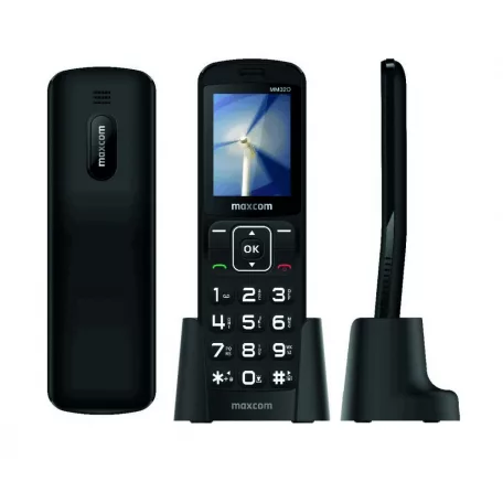 Maxcom MM32D mobiltelefon asztali töltővel, egy sim-es, kártyafüggetlen, fekete (magyar nyelvű menüvel)