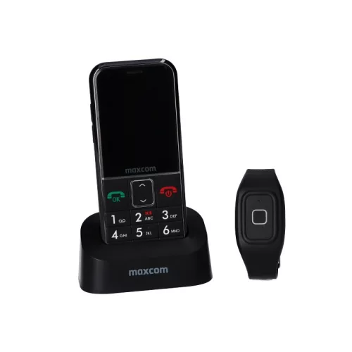 Maxcom MM735BB kártyafüggetlen idősgondozó mobiltelefon SOS karpereccel, extra nagy gombokkal (magyar nyelvű menüvel)