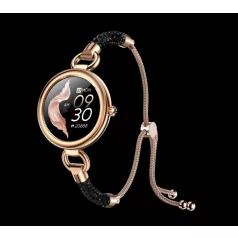   Maxcom FW51 Crystal fekete - arany IP68 vízálló női okosóra pulzus és vérnyomásmérővel olaj / parfümös üvegcsével