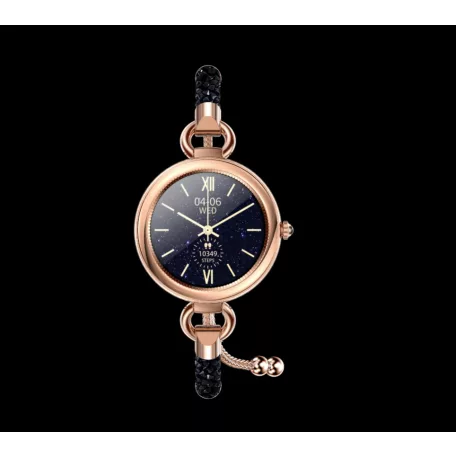 Maxcom FW51 Crystal fekete - arany IP68 vízálló női okosóra pulzus és vérnyomásmérővel olaj / parfümös üvegcsével