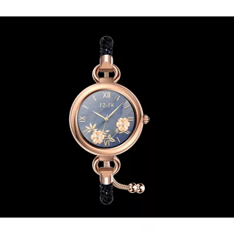 Maxcom FW51 Crystal fekete - arany IP68 vízálló női okosóra pulzus és vérnyomásmérővel olaj / parfümös üvegcsével