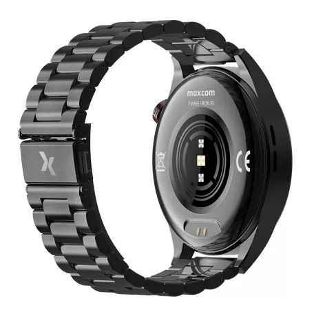 Maxcom FW66 Iron R fekete vízálló fémházas AMOLED okosóra pulzus és vérnyomásmérővel