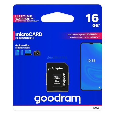 Goodram microSDHC 16GB Class 10 memory card with SD adapter for hungarian market