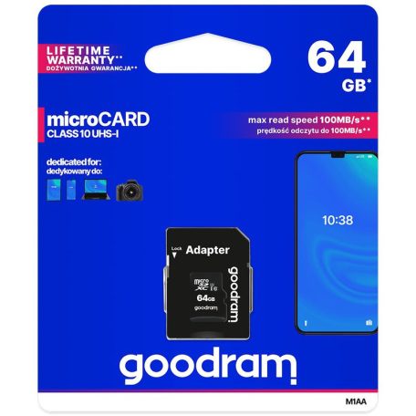 Goodram microSDHC 64GB Class 10 memory card with SD adapter for hungarian market