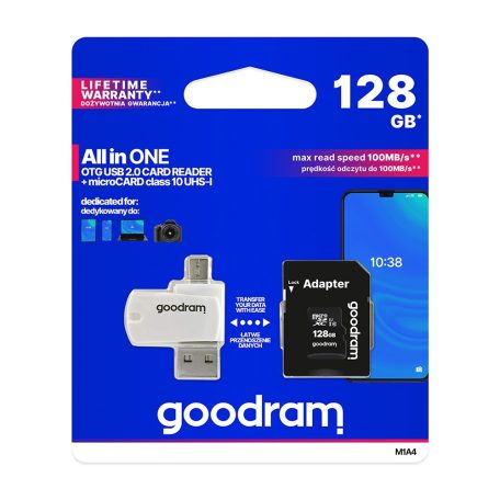 Goodram microSDHC 128GB Class 10 memory card with SD adapter for hungarian market