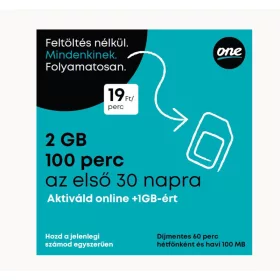   One aktiválatlan sim kártya 2GB(+1GB) adat és 100 perc kiinduló kerettel
