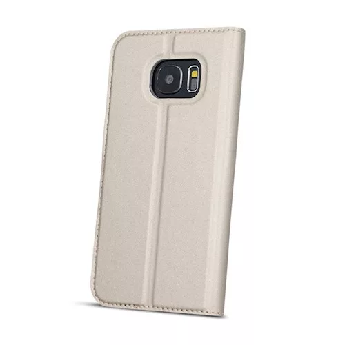 Smart Look Samsung A600 Galaxy A6 (2018) oldalra nyíló bőrhatású ablakos könyv tok szilikon belsővel arany
