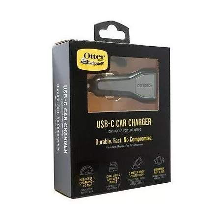 OtterBox autós dual USB 5V/5,4A/27W töltőfej (USB-C: 5V/3A/15W, USB-A: 5V/2,4A/12W)