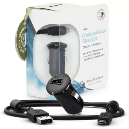 Bliszteres Sony Ericcson AN401 gyári autós töltő 1200mAh 6W micro USB kábellel