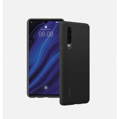 Huawei P30 Silicone Car Case fekete gyári szilikon hátlapvédő tok