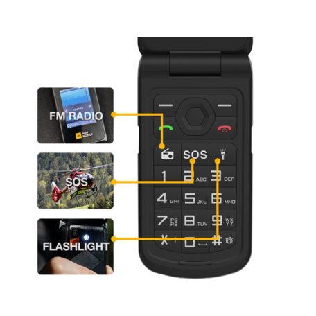 AGM M10 Flip 4G ütés- és vízálló IP68 nagy gombos mobiltelefon vészhívóval, kártyafüggetlen, Dual Sim, fekete