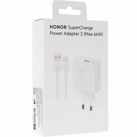 Bliszteres Honor SuperCharge HN-200330E00 USB-A fehér gyári töltőfej 66W 6A, Type-C adatkábellel