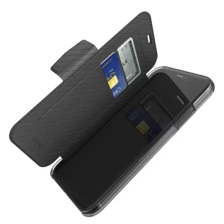 X-doria Engage Folio Apple iPhone X / XS oldalra nyíló mágneses bőrhatású tok átlátszó hátlappal