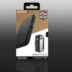  Raptic X-doria URBAN Apple iPhone 14 (6.1) oldalra nyíló mágneses bőrhatású tok átlátszó hátlappal
