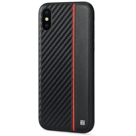 Meleovo Carbon bőrhatású prémium fekete-piros hátlapvédő tok Huawei P30