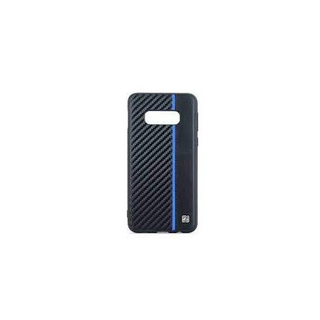 Meleovo Carbon bőrhatású prémium fekete-kék hátlapvédő tok Samsung G970F Galaxy S10e