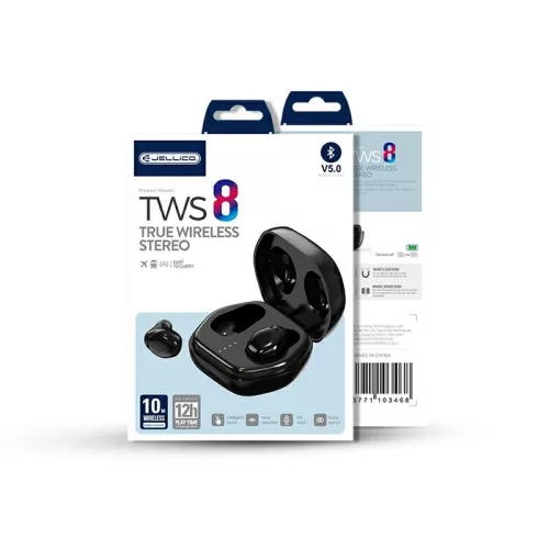 Jellico TWS8 Bluetooth 5.0 sztereó sport headset beépített mikrofonnal fekete