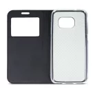 Smart Look Huawei Y7 Prime (2018) oldalra nyíló bőrhatású ablakos könyv tok szilikon belsővel fekete