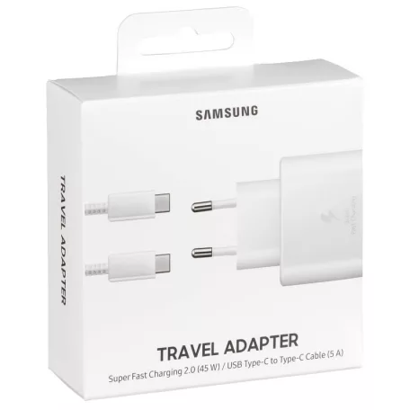 BLISZTERES Samsung EP-TA845XWEGWW gyári hálózati fehér gyorstöltő 5A EP-DN975BWE fehér gyári Type-c - Type-c adatkábel 1m 45W