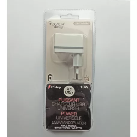 Raven Design hálózati töltő USB-A csatlakozóval, 2.1A 10W