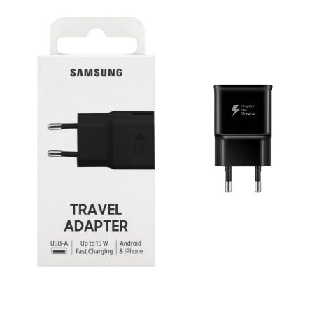 BLISZTERES Samsung EP-TA20EBENGEU gyári hálózati fekete gyorstöltő 2A (Galaxy S6, Note 4) 15W