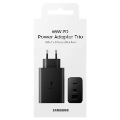   BLISZTERES Samsung Trio EP-T6530NBEGEU gyári hálózati fekete gyorstöltő 3A 65W (2x Type-C / 1x USB)