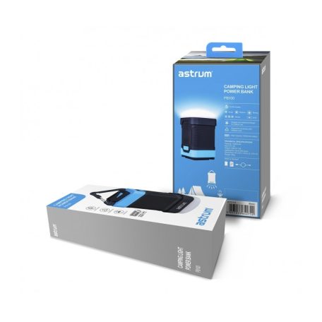 Astrum PB100 kültéri, vízálló, gumírozott kemping power bank 5 féle LED világítással, 10000mAh 1XUSB, 2A fekete 10W