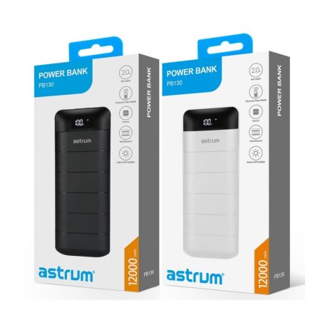 Astrum PB130 V2 gumírozott külső akkumulátor 13000mAh 2X USB, 2A input, 2A output fehér 10W