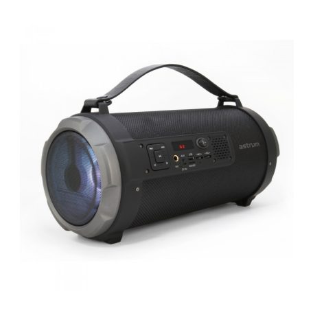Astrum ST390 fekete gumírozott hordozható bluetooth hangszóró FM rádióval, micro SD olvasóval, karpánttal, LED világítással, AUX, USB, EQ, 35W