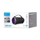 Astrum ST390 fekete gumírozott hordozható bluetooth hangszóró FM rádióval, micro SD olvasóval, karpánttal, LED világítással, AUX, USB, EQ, 35W
