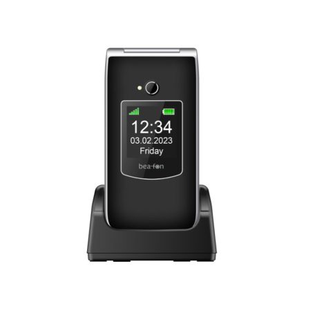 Beafon SL605 (2025) kártyafüggetlen kinyitható mobiltelefon SOS gombbal, dokkolóval, fekete