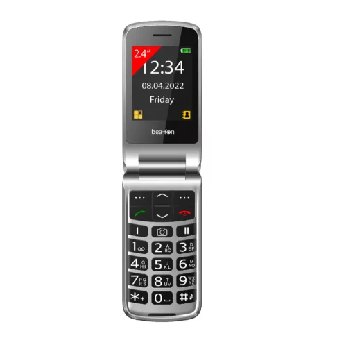 Beafon SL605 (2025) kártyafüggetlen kinyitható mobiltelefon SOS gombbal, dokkolóval, piros