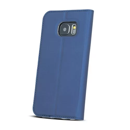 Smart Look Huawei Y7 Prime (2018) oldalra nyíló bőrhatású ablakos könyv tok szilikon belsővel sötétkék