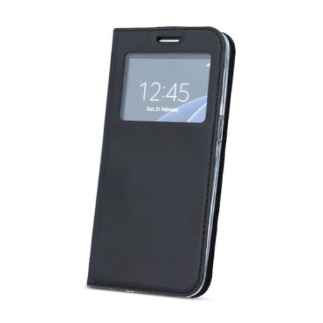Smart Look Samsung A605 Galaxy A6 Plus oldalra nyíló bőrhatású ablakos könyv tok szilikon belsővel fekete