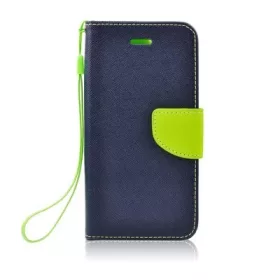   Fancy Huawei Y7 (2019) oldalra nyíló mágneses könyv tok szilikon belsővel kék - lime