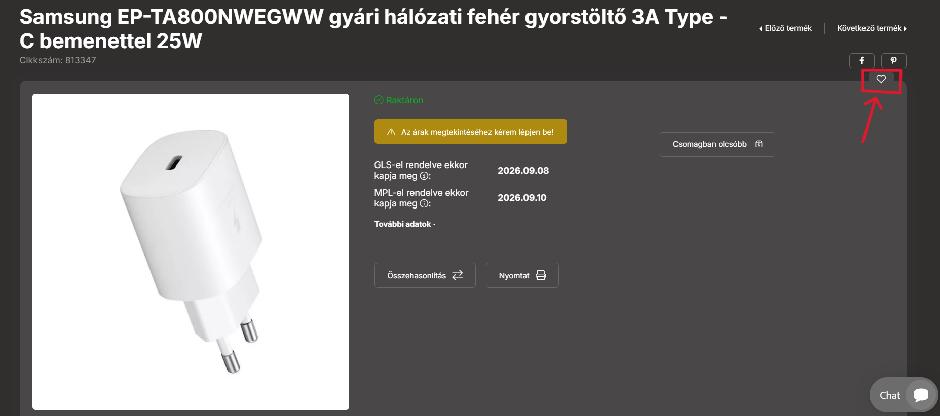 Kedvenc termékek asztali nézet
