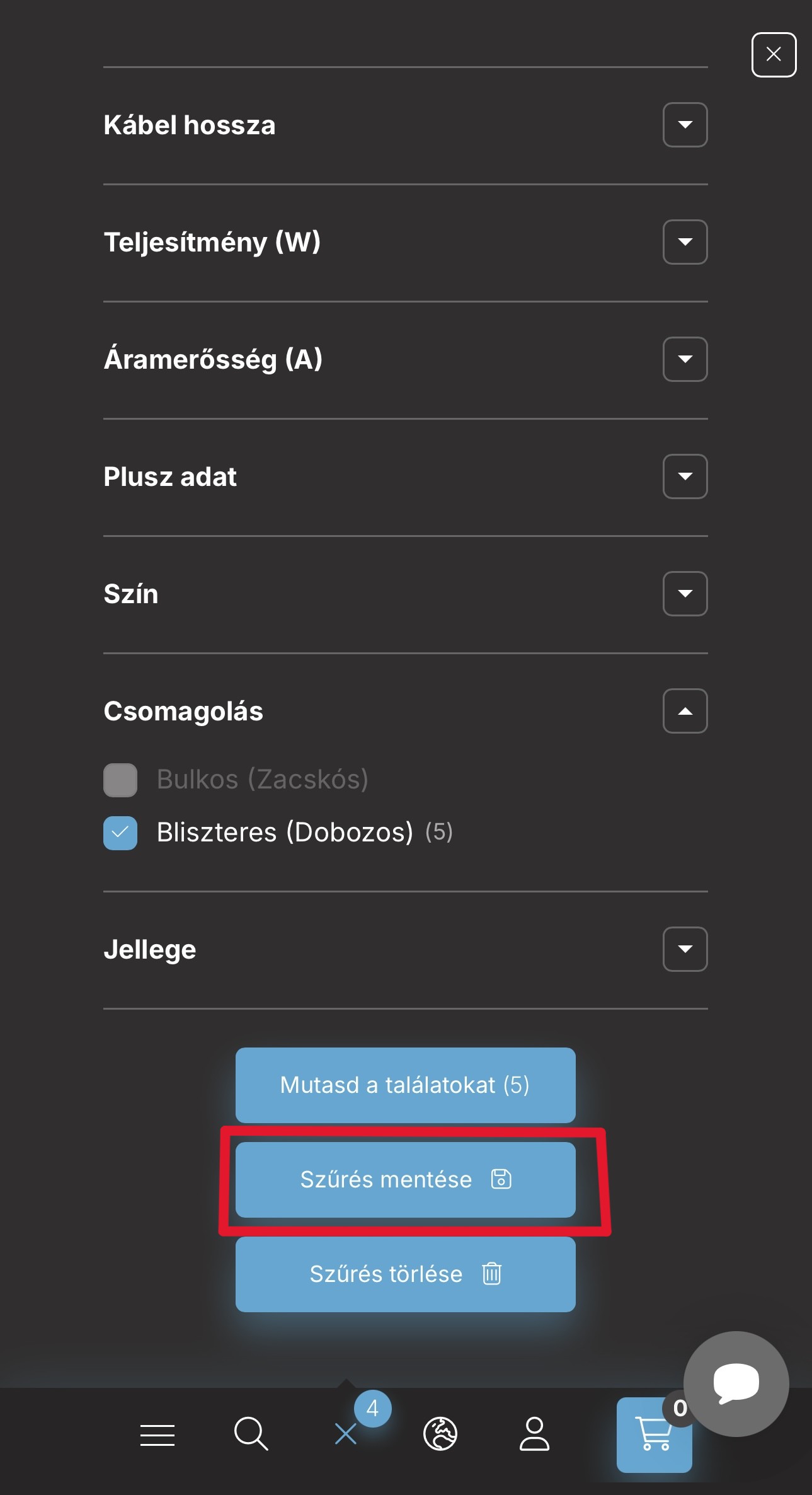 Szűrés mentése telefon