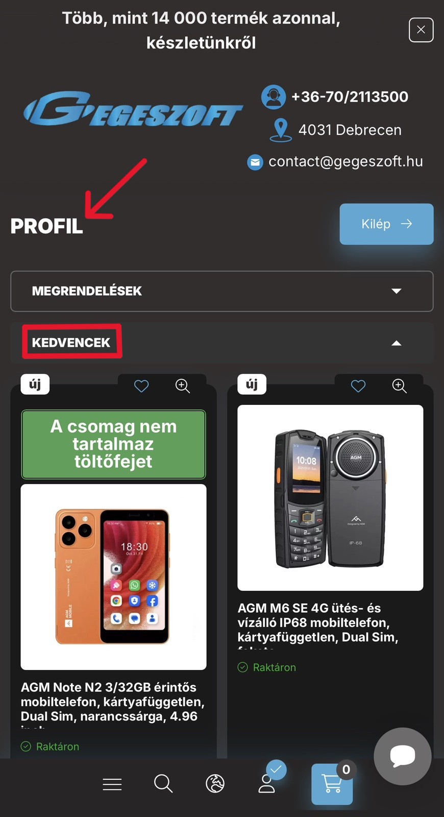 Kedvenc termékek mobil nézet 3