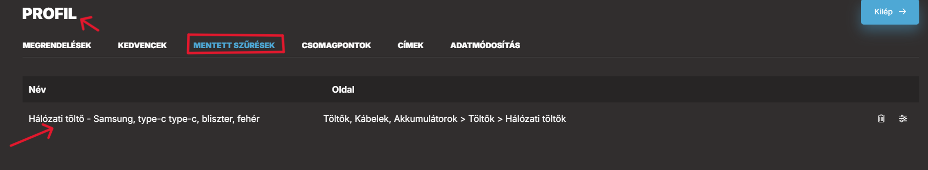 Profil mentett szűrők asztali