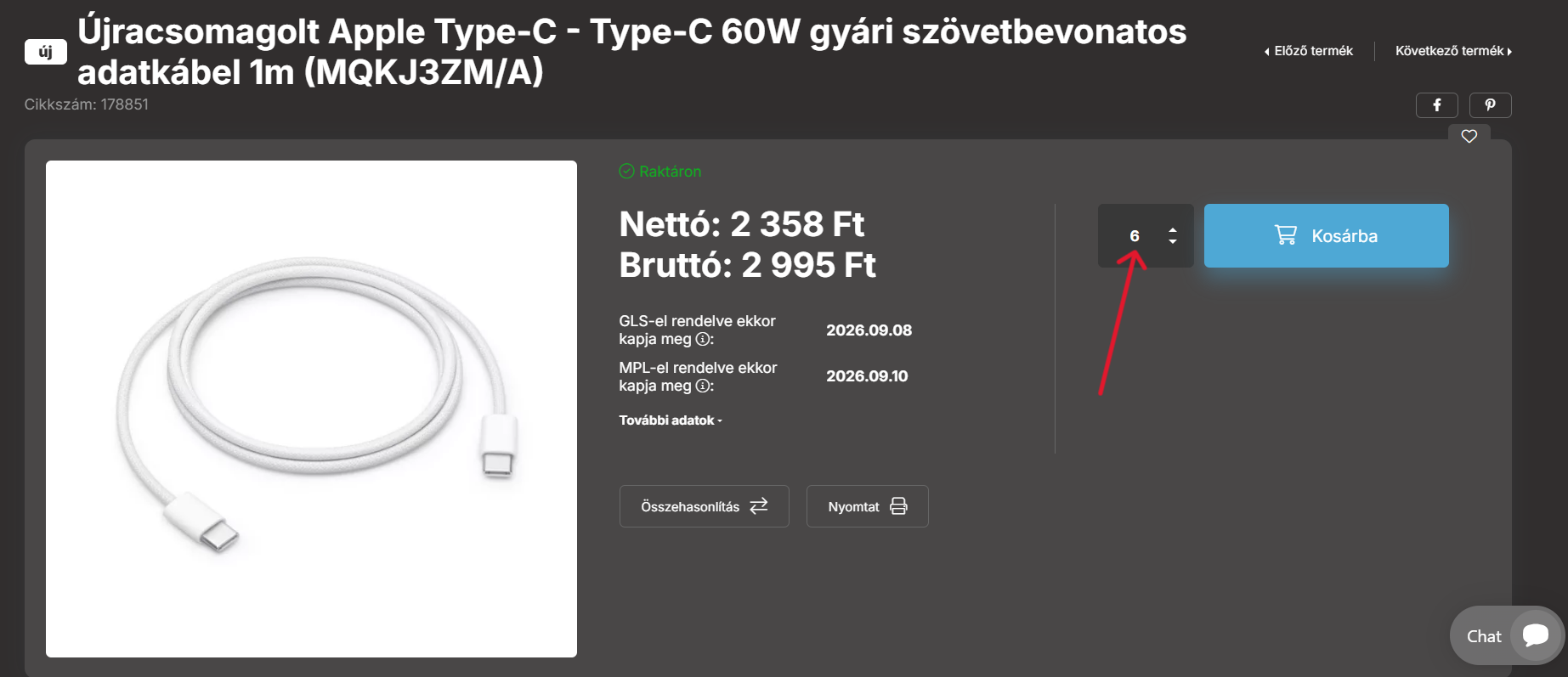 Darabszám módosítása asztali nézet