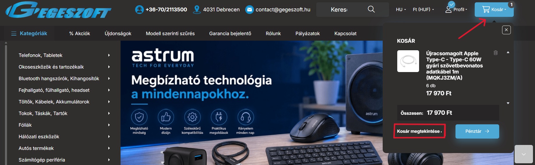 Darabszám módosítása asztali nézet