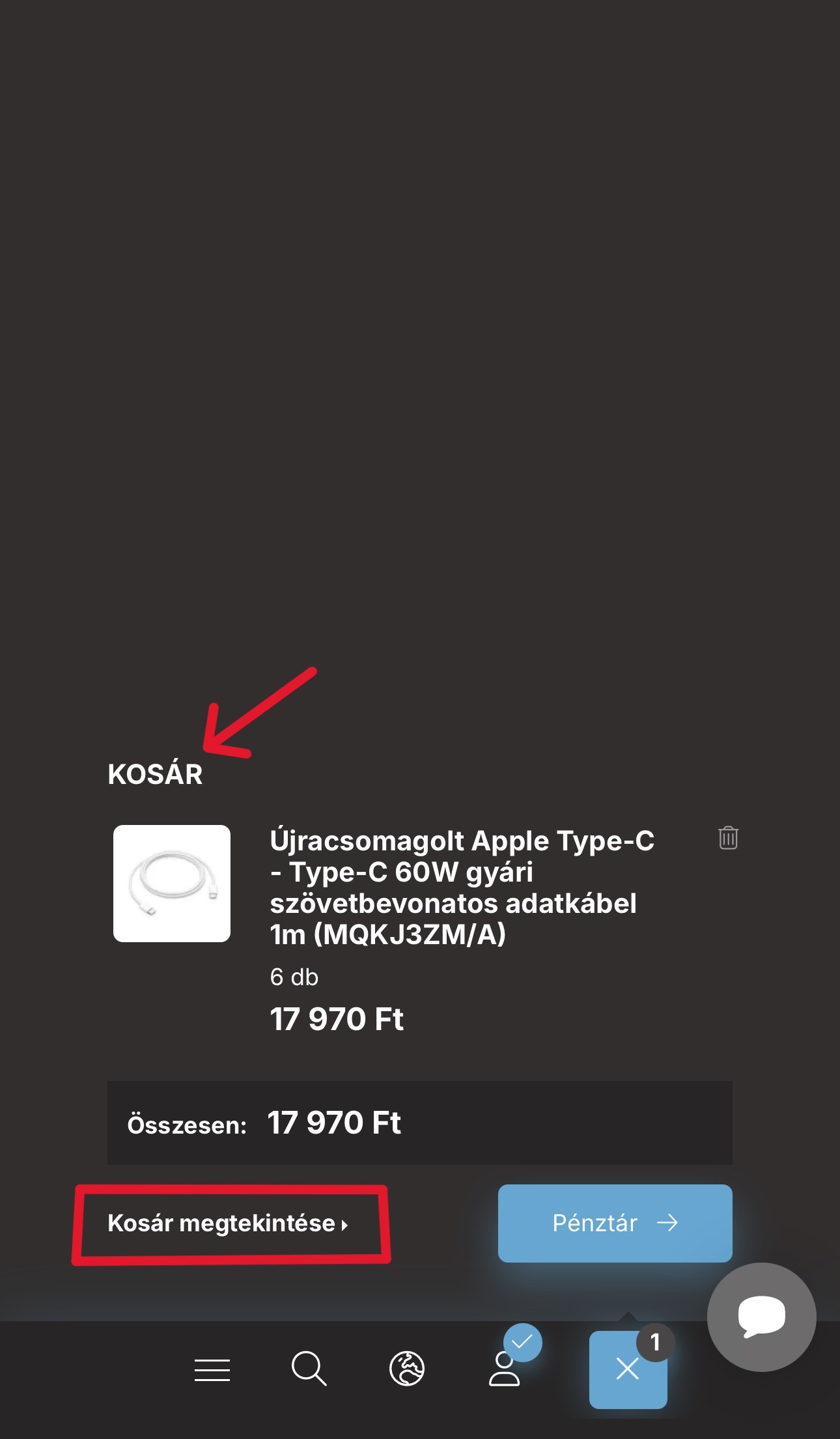 Darabszám módosítása mobil nézet
