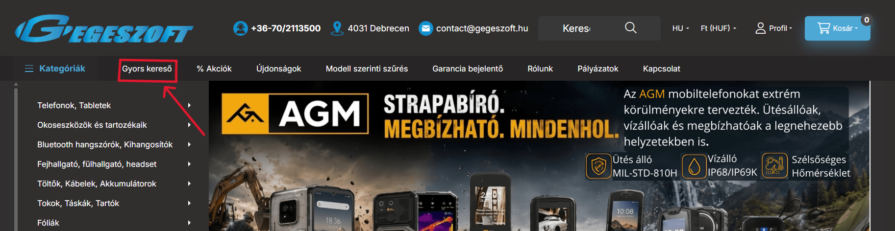 Gyors kereső asztali nézet