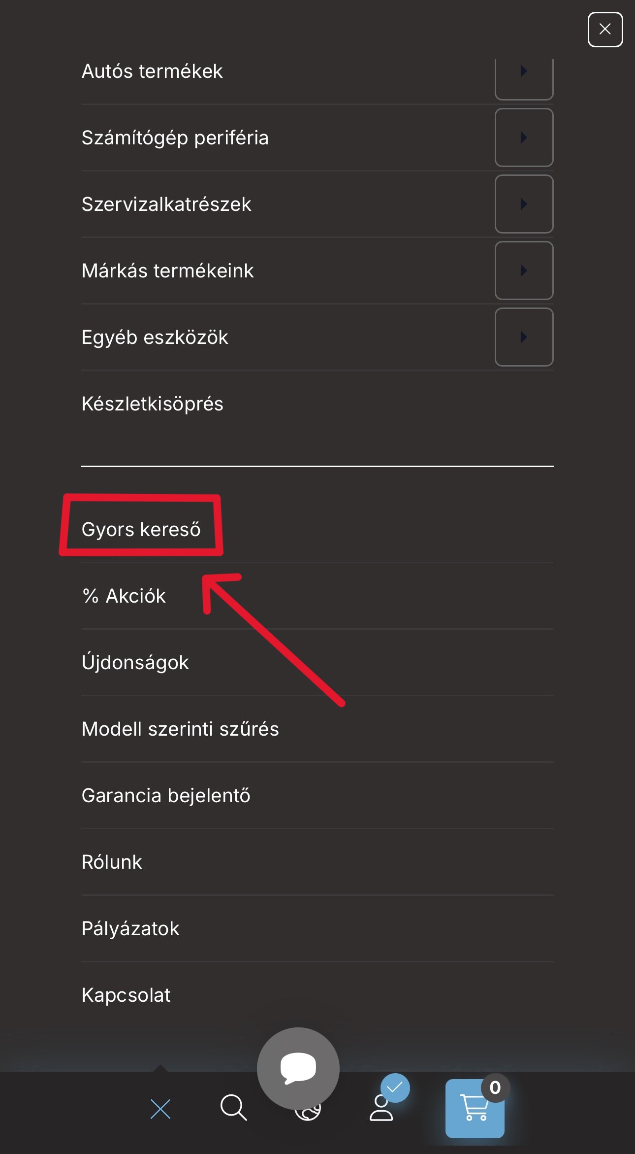Gyors kereső mobil nézet